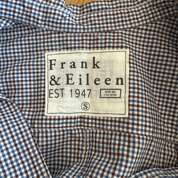 Frank and Eileen Burgundy & Blue Gingham Barry Long Sleeve Shirt Small Cotton - Picture 3 of 5